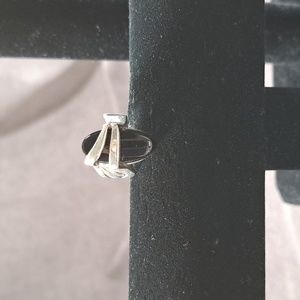 925 Silver Ring 5mm Band with Onyx 2cm x 1.5cm VG 5.5 Marked